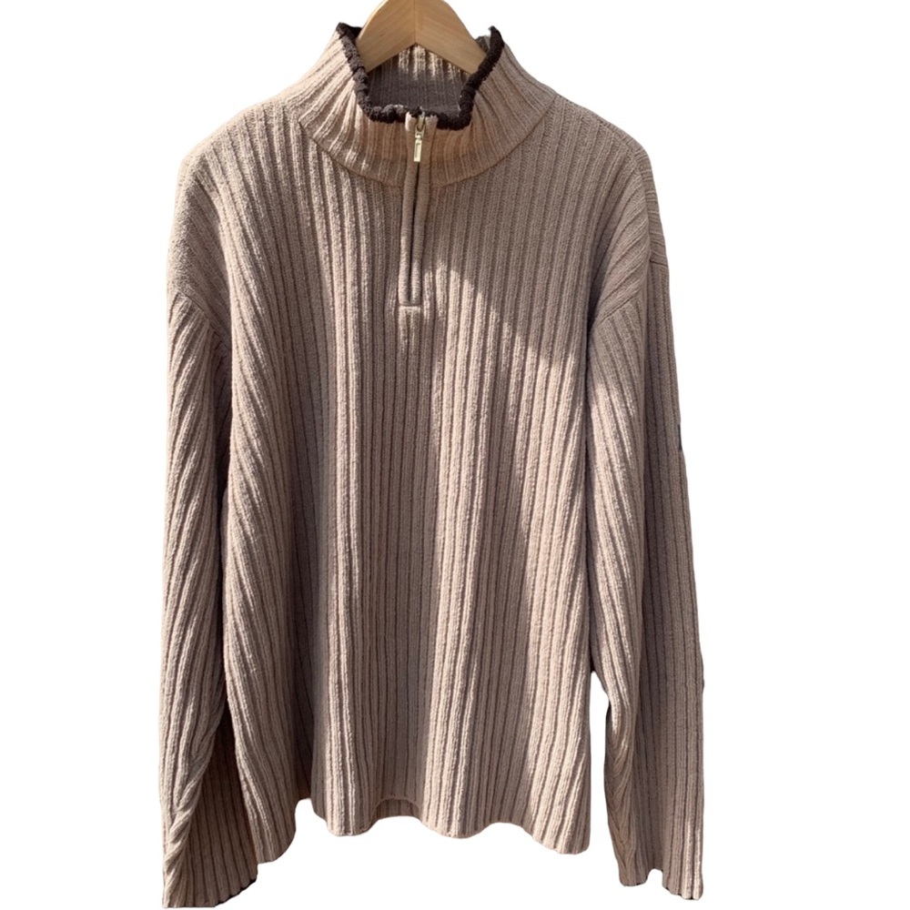 Colorado Clothing Men’s XL Tan 1/4 Zip Mock Neck Ribbed Pullover Sweater EUC